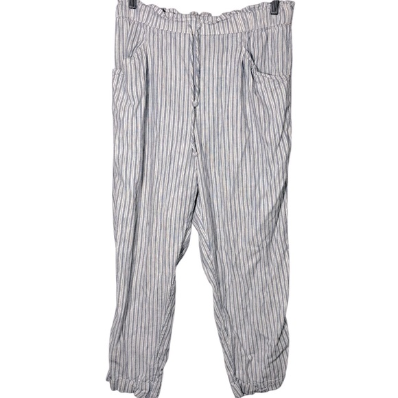 AMERICAN EAGLE | Womens Blue Striped Linen Blend Drawstring Pull On Pants size L - Picture 4 of 15